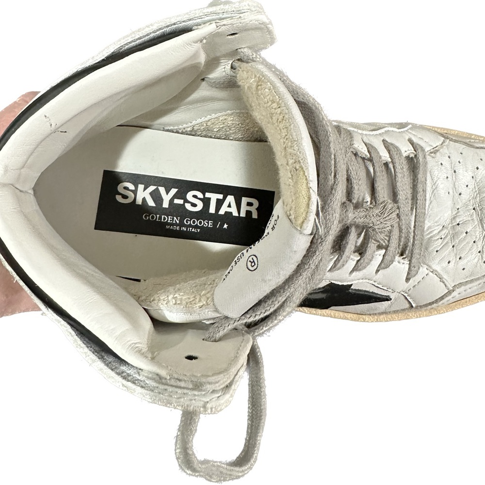Golden Goose White High-Top Sneakers with Gray Laces and Tan Accents - Picture 5 of 6